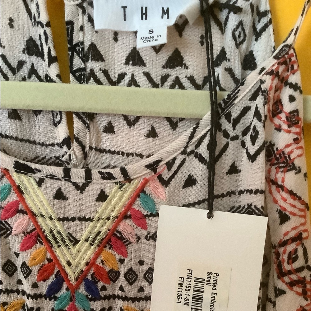 Thml anthropology boho embroidered spaghetti stripe top tribal tank top S